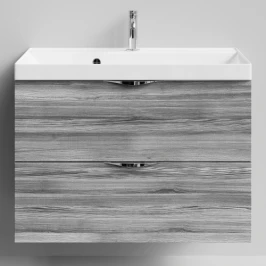 Тумба Марко 80 подвесной, ручки Хром, Лиственница структурная контрастно-серая ПВХ 64202 Vodok с раковиной в комплекте