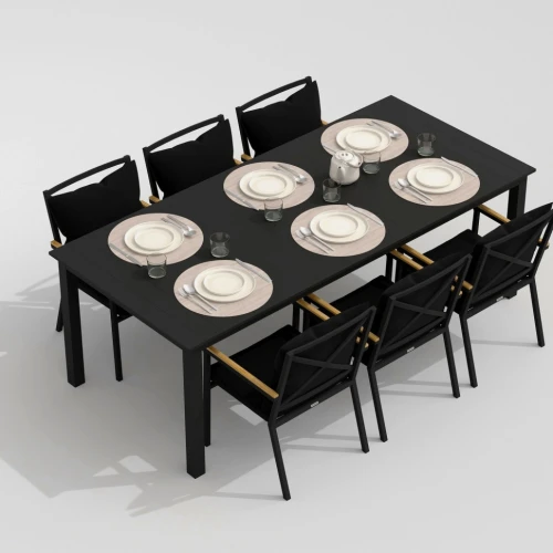 Обеденная группа  DOLLA FESTA plus каркас карбон / стол алюминий 220 / ткань черная