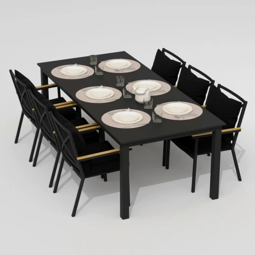 Обеденная группа  DOLLA FESTA plus каркас карбон / стол алюминий 220 / ткань черная