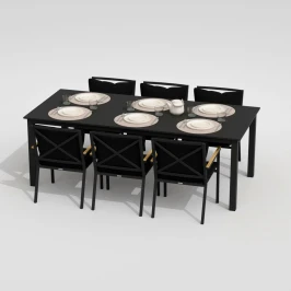 Обеденная группа  DOLLA FESTA plus каркас карбон / стол алюминий 220 / ткань черная