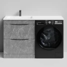 Тумба Смайл 130 напольный, под стиральную машину, левая, Мрамор Серый софт тач ПВХ 4044-1 Vodok с раковиной в комплекте