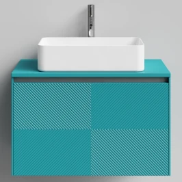 Тумба Соло 80, пример RAL 5021 Водная синь, матовая, 1 ящик, подвесной Vodok с раковиной в комплекте
