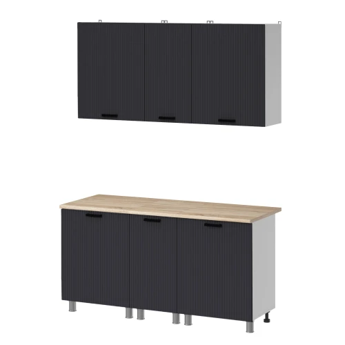 Готовый кухонный гарнитур МК Аленушка 1,6м в.3 Лотос Сталь,скоба антрацит,сонома