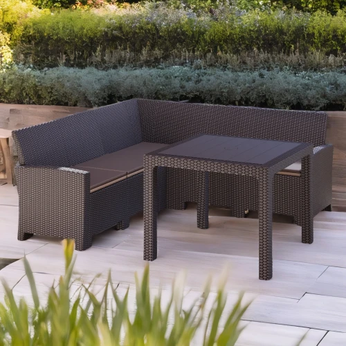 Комплект мебели с угловым диваном под ротанг Калифорния “California“ 188х188 см 5 места с подушками на спинку и со столом 95х95 см