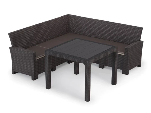 Комплект мебели с угловым диваном под ротанг Калифорния “California“ 188х188 см 5 места с подушками на спинку и со столом 95х95 см
