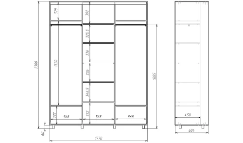 Шкаф-купе PRIME, 177х60х230 Шимо светлый с зеркалом