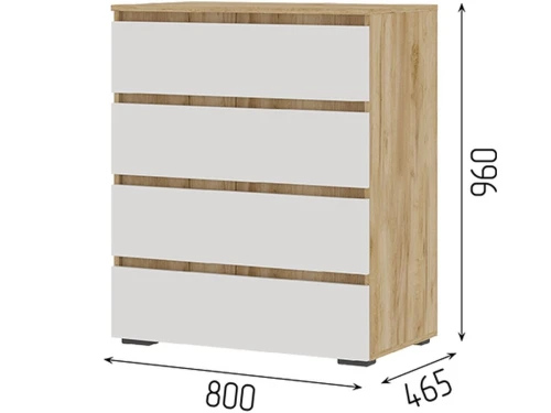 Комод «Хелен» КМ-02, 4 ящика, белый/дуб крафт золотой