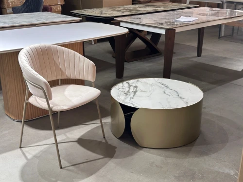 Стол журнальный BRANT KL-188 Контрастный мрамор матовый, итальянская керамика/ Шампань, ®DISAUR