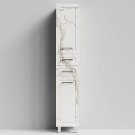 Пенал Арабеска 35 напольный, Мрамор Белый натур милк ПВХ 2537, правый, бельевая корзина