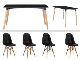 Обеденная мебель на 4 персоны, стол Прайз + 4 стула Квадро черный