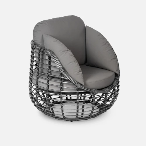 Кресло Lotus Чёрный металлик, RAL 9005, Jamaica grey из искусственного ротанга