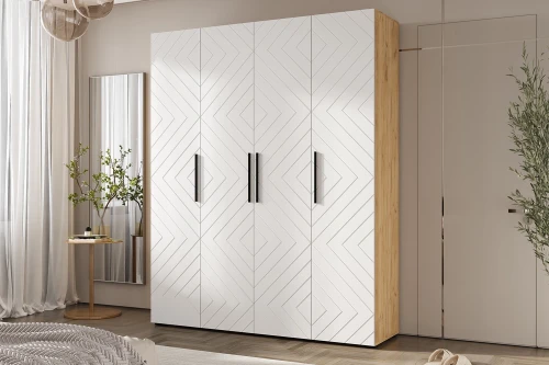 Шкаф четырехстворчатый Флэш (1800), Браш Вайт, Дуб крафт