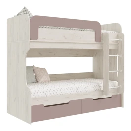 Кровать двухъярусная Юниор-4, Шарли Pink, Дуб Крафт Белый