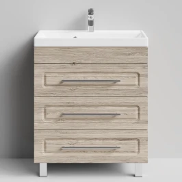 Тумба Арабеска 70 напольный, Дубослив ореховый светлый ПВХ 3445 Vodok с раковиной в комплекте