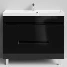 Тумба Бест 100 (2 ящика, 2 двери) напольный, черный глянец Vodok с раковиной в комплекте