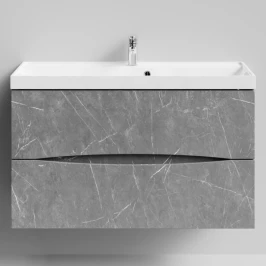 Тумба Лайт 100 подвесной, Мрамор Серый софт тач ПВХ 4044-1 Vodok с раковиной в комплекте