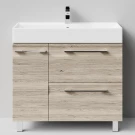 Тумба Мальта 90 напольный, ящики и дверь, Дубослив ореховый светлый ПВХ 3445, левый Vodok с раковиной в комплекте