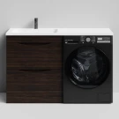 Тумба Смайл 130 напольный, под стиральную машину, левая, Палисандр ПВХ 43101 Vodok с раковиной в комплекте