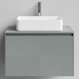 Тумба Соло 80, пример RAL 7005 Мышино-серый, матовая, 1 ящик, подвесной Vodok с раковиной в комплекте