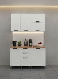 Готовый кухонный гарнитур МК Аленушка 1,4м с ящ. Лаванда Молочный,скоба черный,черный