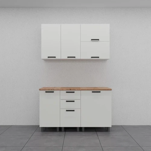 Готовый кухонный гарнитур МК Аленушка 1,4м с ящ. Лаванда Молочный,скоба черный,черный