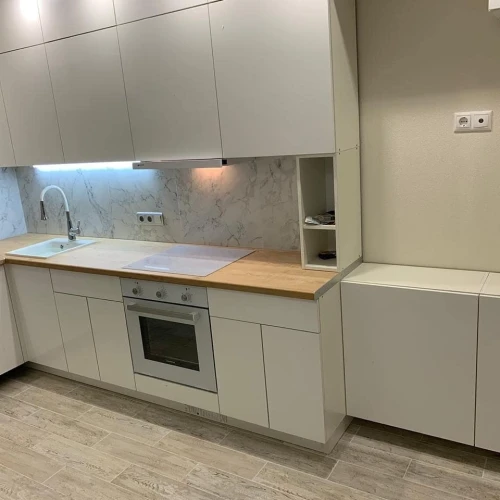 Угловая кухня Фьюжн на заказ 4.0х1.2 м. белый/Angel по размерам заказчика