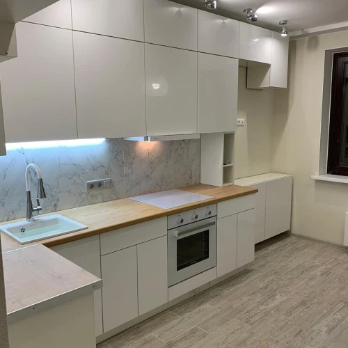 Угловая кухня Фьюжн на заказ 4.0х1.2 м. белый/Angel по размерам заказчика