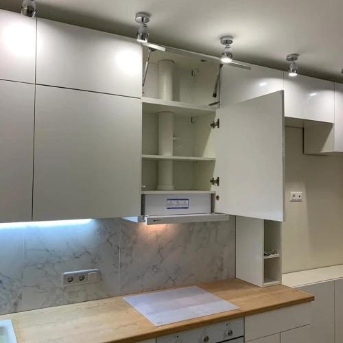 Угловая кухня Фьюжн на заказ 4.0х1.2 м. белый/Angel по размерам заказчика