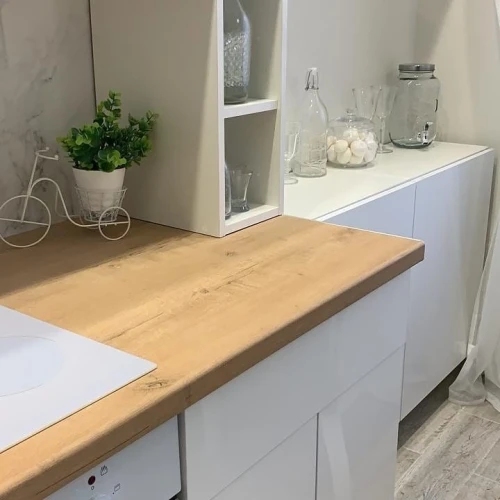 Угловая кухня Фьюжн на заказ 4.0х1.2 м. белый/Angel по размерам заказчика