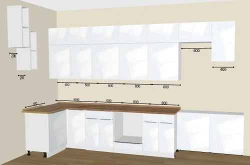 Угловая кухня Фьюжн на заказ 4.0х1.2 м. белый/Angel по размерам заказчика