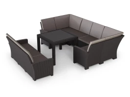 Комплект садовой мебели под ротанг Калифорния “California“с П- образный диваном 136х264х136 см, 3х местным диваном 175х61 см, с подушками на спинку и столом 95х95см