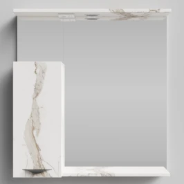 Зеркало Марко 75, ручки Черные, Мрамор Белый натур милк ПВХ 2537, левый