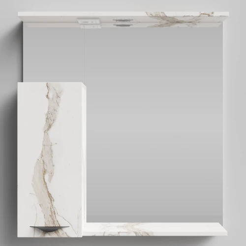 Зеркало Марко 75, ручки Черные, Мрамор Белый натур милк ПВХ 2537, левый