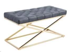 BBS-1518 Банкетка мягкая, ТЕМНО-СЕРАЯ ткань, основание метал золото