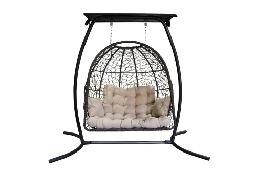 Кресло подвесное Беатрис арт.7036 (стойка+основание.черн.,корзн.корич.,подуш.беж. 2уп. (Т))