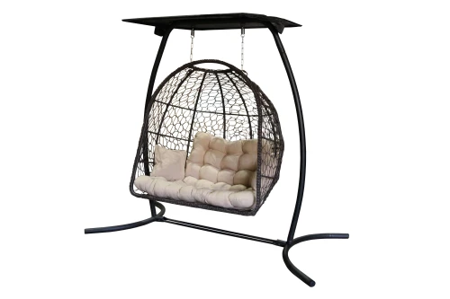 Кресло подвесное Беатрис арт.7036 (стойка+основание.черн.,корзн.корич.,подуш.беж. 2уп. (Т))