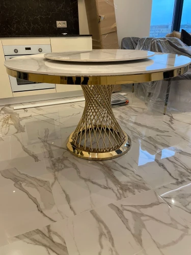 Стол обеденный Мелоди DT-018, 130х130х75 см, белый мрамор