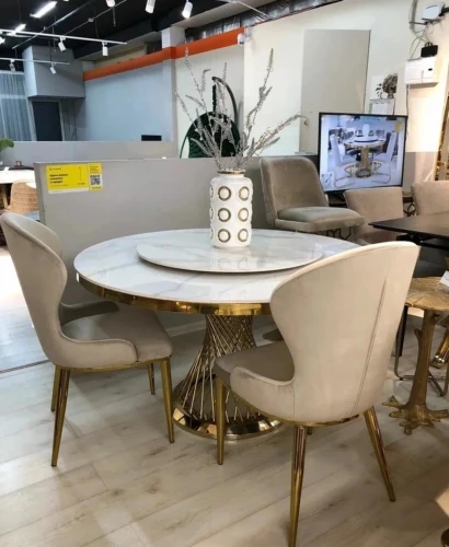 Стол обеденный Мелоди DT-018, 130х130х75 см, белый мрамор