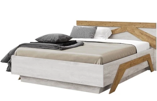 Кровать «Скандинавия 1600» КМК 0905.1, Бетон пайн светлый/Дуб Наварра