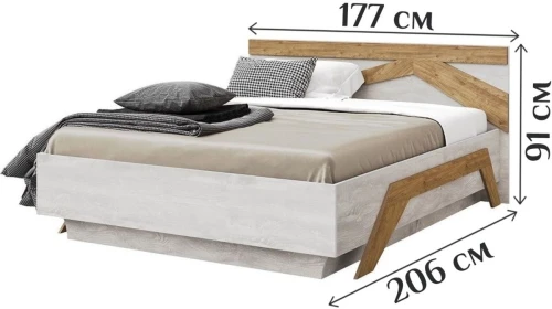 Кровать «Скандинавия 1600» КМК 0905.1, Бетон пайн светлый/Дуб Наварра