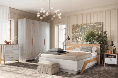 Кровать «Скандинавия 1600» КМК 0905.1, Бетон пайн светлый/Дуб Наварра