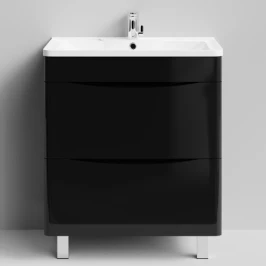 Тумба Адель 70 напольный, черный глянец Vodok с раковиной в комплекте