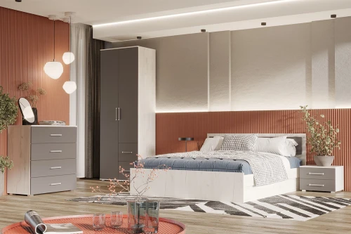 Кровать с подъемным механизмом Фиеста 1,6м, Графит, Дуб Крафт белый