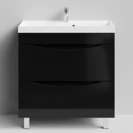 Тумба Лайт 80 напольный, черный глянец Vodok с раковиной в комплекте