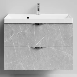 Тумба Марко 80 подвесной, ручки Хром, Мрамор Белый софт тач 4044-2 Vodok с раковиной в комплекте