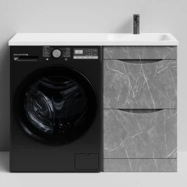 Тумба Смайл 110 напольный, под стиральную машину, правая, Мрамор Серый софт тач ПВХ 4044-1 Vodok с раковиной в комплекте