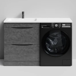 Тумба Смайл 130 напольный, под стиральную машину, левая, Серый камень ПВХ 57806 Vodok с раковиной в комплекте