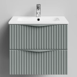 Тумба Эйфория 60 F6, пример RAL 7005 Мышино-серый, матовая, 2 ящика, подвесной Vodok с раковиной в комплекте