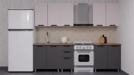 Готовый кухонный гарнитур ГК Аленушка 2м Лаванда Кашемир/Сталь,скоба черный,черный