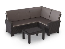 Комплект садовой мебели с угловым диваном Калифорния “California“ 188х136 см 4 места с подушками на сидение и спинку и кофейным столиком
